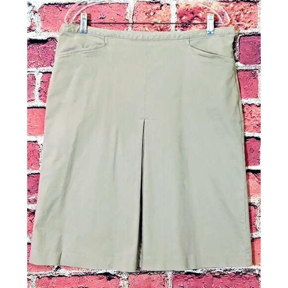 Talbots Stretch Chino Front Pleat Knee Length Khaki Skirt with Pockets Womens 16 - Picture 4 of 10